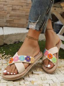 Women's Summer Woven Flat Sandals For Outdoor Wear, New Style In 2025, Woven In The Style Of The Mediterranean, Suitable For The Beach