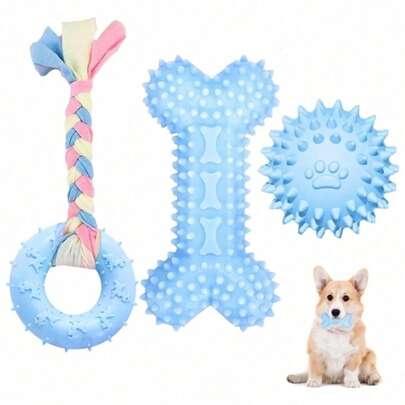 3 Packs Puppy Chew Toys For Teething, Puppy Toys Small Dog Soft Rubber Cleaning Teeth Outdoor Interactive Pet Toy Set Durable Rope Bone Ball Puppy Teething Toys For Small Breed Puppies