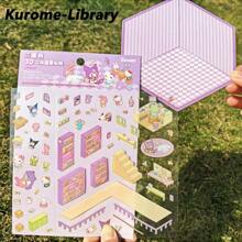 Sanrio 11pcs/7pcs/4pcs Per Set (With Tweezers), Sanrio Cute Cartoon Miniature Scene Stickers For DIY Fun 3D Micro House Decorative Craft, Scrapbooking And Planner Supplies, Pre-Cut Stickers School Supplies,Back To School