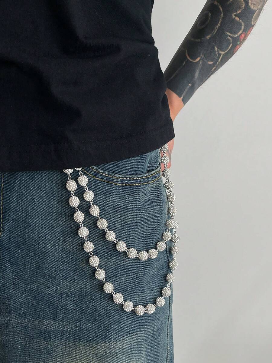1 件时尚优雅简约多层水晶链腰带，男士独特身体链装饰裤子