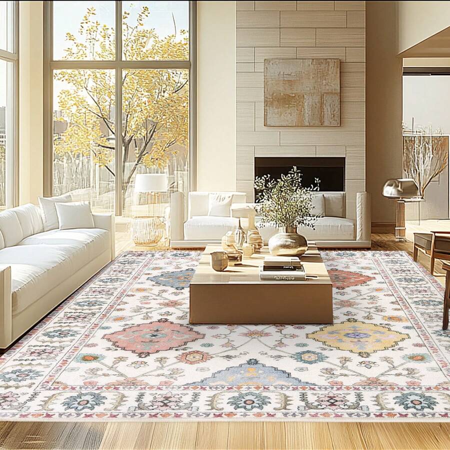 Tapis de salon, lavable en machine, style vintage, antidérapant, doux et fleuri, pour chambre, cuisine, couloir, bureau