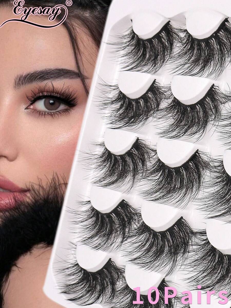 10 对浓密假睫毛蓬松仿貂毛睫毛交叉造型加长睫毛，4-20 毫米