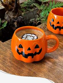 1pc Halloween Gift Pumpkin Shaped Ceramic Cup, Vintage Cartoon Style, Couples Use, Holiday Atmosphere Mug, Everyday Drinking Ceramic Cup, Home, Work, Holiday Experience Back To School - Multicolor - View 4