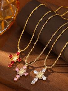 1 Stück 14K Gold Kreuz Kette für Frauen, funkelnder Wassertropfen/Herz Kubikzirkonia, zierlicher Jungfrau Maria Engel Anhänger Choker Kette, zierlicher Schmuck Geschenk für Hochzeit/Muttertag/Valentinstag/Religiöse Glaubensfeste