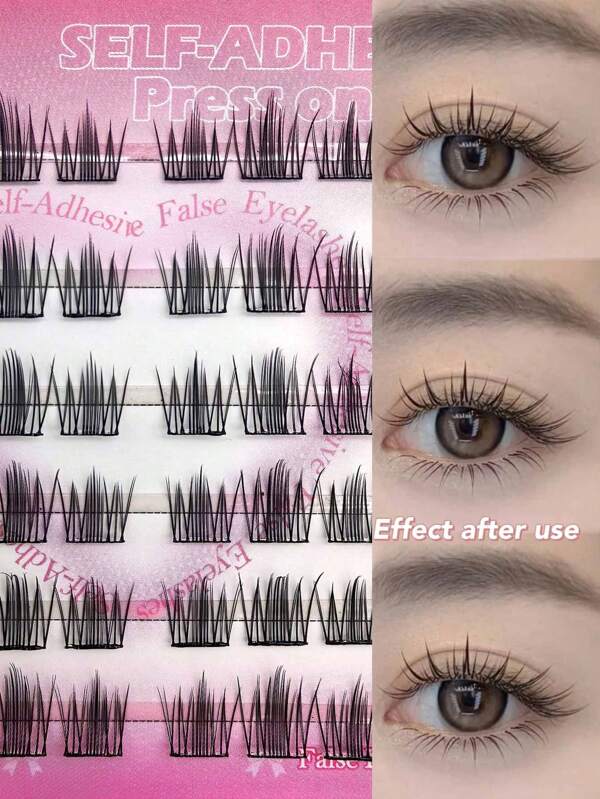 Easy-To-Apply Self-Adhesive False Eyelashes Kit - 36 Clusters, Natural Look, Beginner-Friendly, Reusable With Built-In Glue Strips, C/D Curling, 10mm-13mm Lengths, Japanese And Korean Pop, Music Festival, Back To School Season