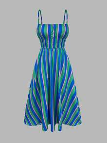 1 件休闲条纹波西米亚优雅编织吊带背心连衣裙，适合海滩、约会之夜、假期、日常、拍照、旅行、乡村音乐节、春夏季