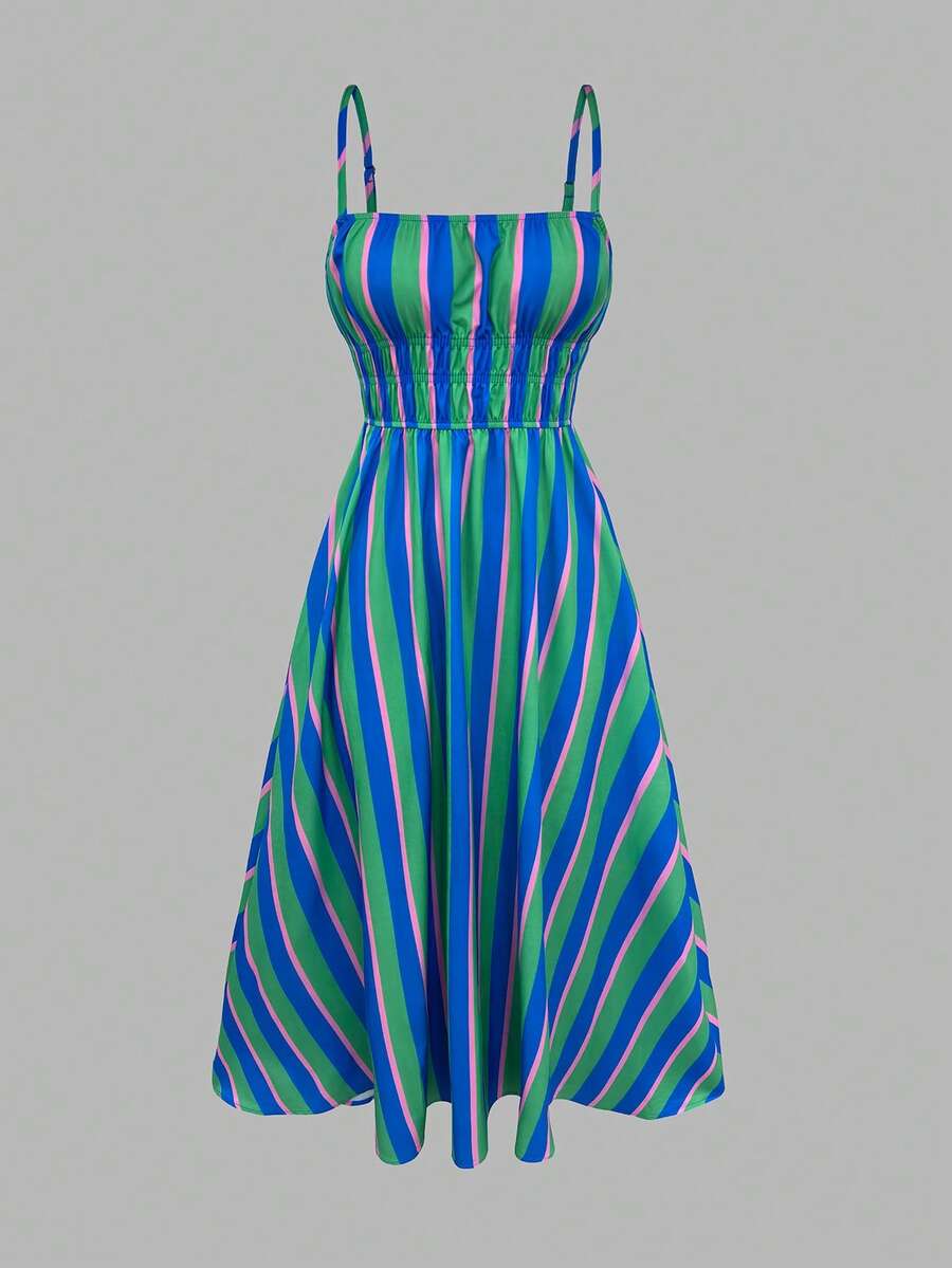 1 件休闲条纹波西米亚优雅编织吊带背心连衣裙，适合海滩、约会之夜、假期、日常、拍照、旅行、乡村音乐节、春夏季