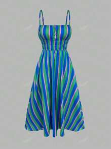 1 Peça Vestido Casual Tipo Camiseta com Listras Boêmio Elegante Tecido, Adequado para Praia, Encontro à Noite, Férias, Uso Diário, Foto, Viagem, Festival de Música Country, Primavera/Verão