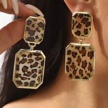 Mydear 1 Pair Retro Geometric Leopard Print Resin Pendant Earrings Suitable For Women's Everyday Wear