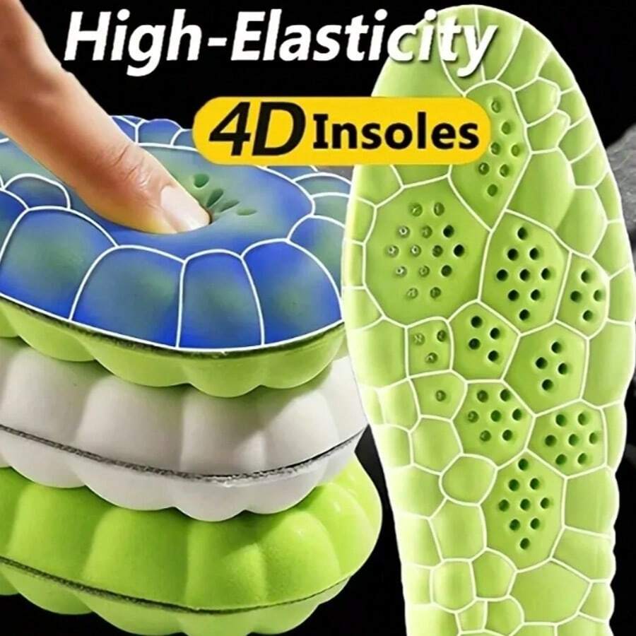 4D Sport Insoles Soft Breathable High-Elasticity Shock Absorption Running Shoe Pad For Men Women Latex Massage Insole - Black - View 1