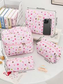 1 Peça/Conjunto Bolsa de Maquiagem com Estampa Fofa de Urso Colorido, Bolsa de Higiene Pessoal de Grande Capacidade com Alça, Bolsa de Embreagem Portátil com Estampa de Listras, Bolsa de Cosméticos Casual Octogonal para Mulheres, Mini Organizador de Pincéis de Maquiagem, Bolsa Pequena de Cosméticos, Essenciais de Viagem para Férias, Volta às Aulas, Bolsa Escolar, Bolsa de Viagem para Mulheres