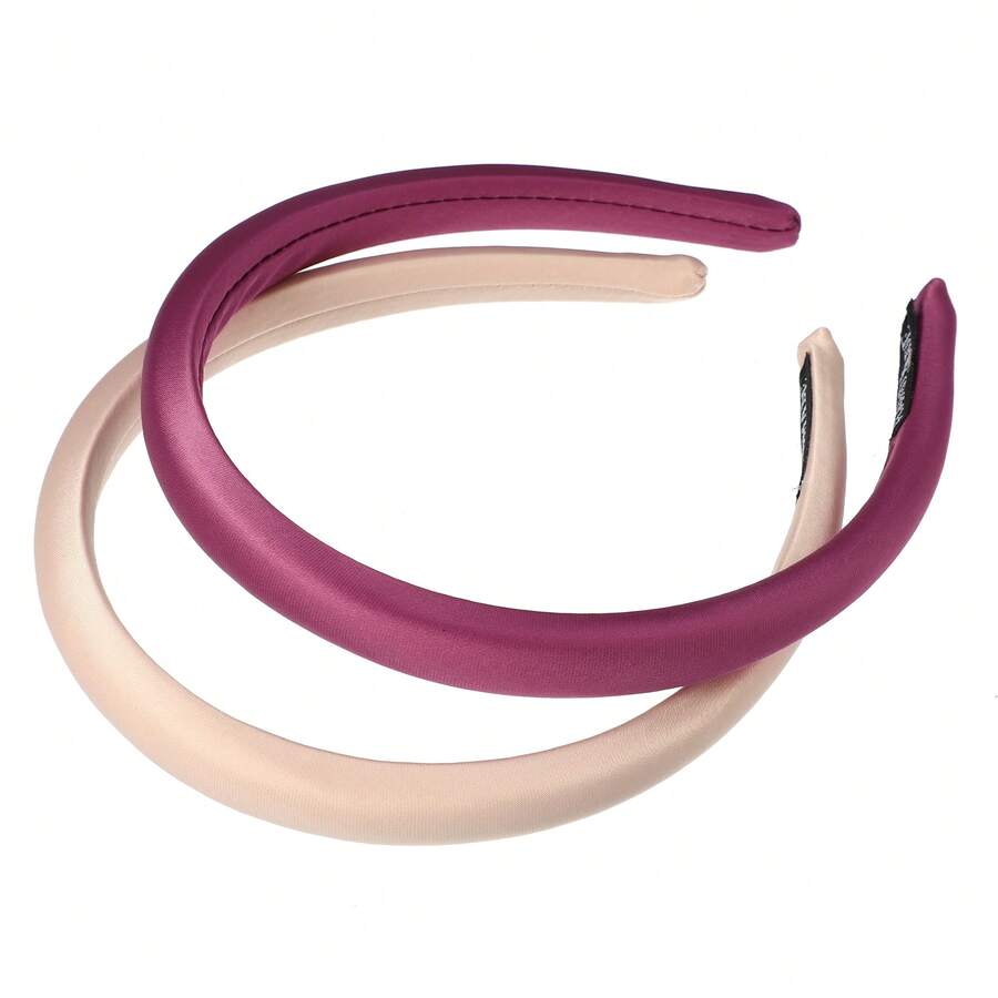 2 Pcs Solid Simple Silk Headbands, Fashion Hair Hoop For Women, Anti Slip Hair Accessories, 0.59" Wide - Light Pink, Rose Purple - View 1