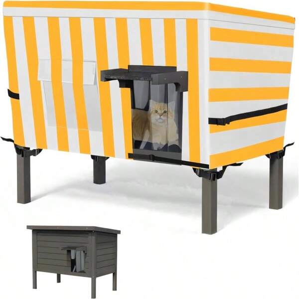 Sudiwei Feral Cat House Cover For Zipper Outdoor Cat House Cover For Winter Feral Cat Home Cover Cat House Outdoor Catio Cat Cover(Only Cover) 37x23.5x20in Orange Color