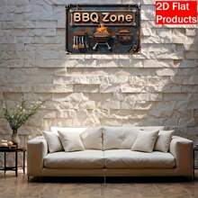 1pc 30cm X 20cm Vintage Metal Barbeque Wall Decor, Grill & Flame Design With Tongs And Spatula, Durable Kitchen Decoration For Home, Bar, Restaurant - Pre-Drilled Holes For Easy Installation, Classic BBQ Theme, Textured Surface, 2D Flat, Random Hole Style