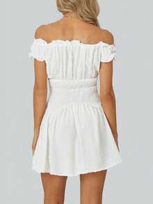 Women Flowy Pirate Dress Fairy Short Sleeve Y2k Off Shoulder Ruffle Corset Mini Dresses - trắng - Xem 10