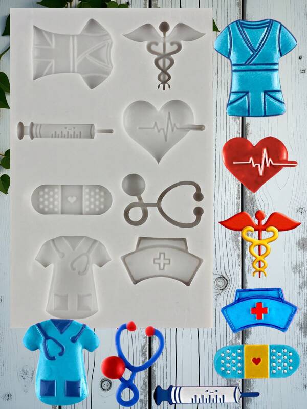 Moldes de fondant con tema de graduación de enfermería. Molde de silicona con diseños de sombrero de graduación de doctor/enfermera, equipo médico para decorar pasteles, cupcakes, caramelos, chocolates, pasta de goma o arcilla polimérica