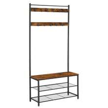 VASAGLE Garderobenständer Garderobe mit Sitzfläche, 3 Ablagen, Vintagebraun-Schwarz - Braun - Übersicht 2