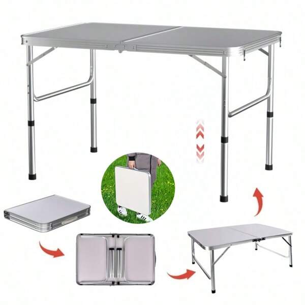 Vandise 3FT-90cm Adjustable Height Folding Table – Portable Aluminum Camping Picnic Table for Outdoor Indoor Use, Kitchen, BBQ, Garden, Parties | Lightweight w/ Carry Handle for Dining, Buffet & Travel