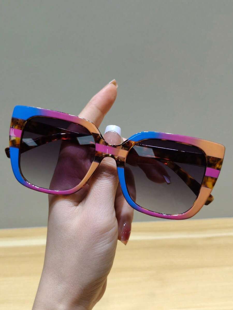 一副新款猫眼方形女式眼镜，撞色设计，适合海滩、派对等场合，夏季海滩度假、户外活动、旅行佩戴。 - 彩色 - 查看 1