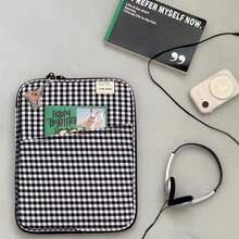 YOONI 13-14英寸笔记本电脑保护套，9.7-11英寸平板电脑包，韩式格纹，减震衬垫，轻便大容量，适合办公、上学、通勤，返校礼物，女士适用 - 綠色 - 查看 12