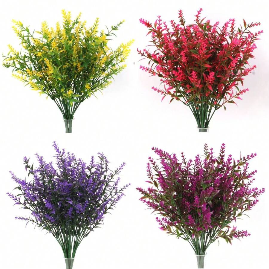 2 piezas de flores silvestres artificiales resistentes a los rayos UV, flores falsas coloridas para exteriores, adecuadas para la decoración del hogar, cementerio, Pascua, jarrones y macetas colgantes, material de plástico, sin mantenimiento, resistente a la intemperie, decoración estacional, follaje de fiesta