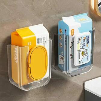 1pc Wall Mounted Wet Wipes Storage Box Punch-Free Wet Wipes Dispenser, Transparent Glacier Wave Pattern Tissue Holder, Refillable Wet Wipes Container Box, Bathroom Wall Mounted Waterproof Storage Box, Suitable For Bathroom, Kitchen, Bedroom Household Wet Wipes Storage Bathroom Accessories