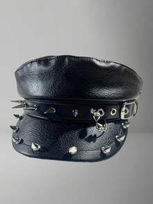 CHICVUE 1 pieza Gorra boina de estilo retro, de piel de imitación con remaches y estampado de leopardo, diseño único, unisex, para pareja, regalo de Navidad, estilo punk - Mariposa - Ver 6