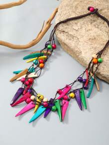 Collar estilo vintage europeo y americano de concha de coco exagerado, accesorios hechos a mano de cuentas de madera coloridas