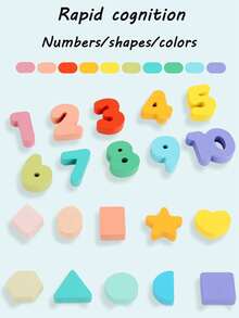 1PC 木制儿童早教益智趣味玩具适合3-6岁宝宝多功能对数板数字形状认知积木玩具多功能早教数学运算玩具配对玩具手眼协调 - 彩色 - 查看 10