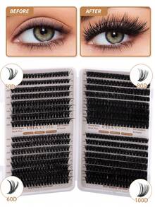 CMAYOME 640套D型卷翘假睫毛（10D、20D、30D、40D、50D、60D、80D、100D），睫毛轻盈浓密（长度10至16毫米），与真睫毛融合度不同。睫毛簇套装、睫毛、假睫毛