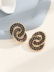 1 Pair Black Luxury Crystal Diamond Hoop Earrings For Party