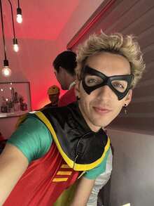 派对球黑色 PU 皮革猫面具、迷彩眼罩或超级英雄面具，适合派对角色扮演服装、角色扮演道具、面具、派对面具 - 彩色 - 查看 4