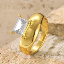 Anillo minimalista y versátil con incrustación de circonita cúbica en diseño geométrico, un accesorio de moda como regalo para mujeres, adecuado para fiestas y reuniones