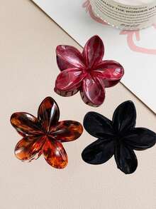 3 Stücke /1 Stück Elegante Haarklammern aus Kunststoff für Damen, Leopardenmuster schwarz, Blumenform rot, vielseitig verwendbar, hochwertiges minimalistisches Design in Einfarbig, geeignet für Alltag, Lässig, Party, Pendeln, Urlaub, Haarstyling, Gesichtsreinigung, Make-up, Outfit-Accessoires, Haarklammern, Haarspangen, Haarclips, Herbst-Winter-Accessoires für Frauen