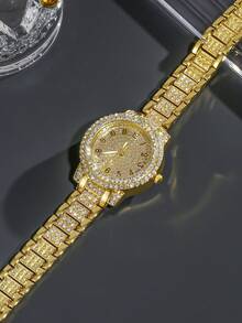 6 件女士手表套装礼物，钻石金表手链套装项链耳环戒指。6 件首饰套装，适合送给妈妈、妻子、女友、周年纪念、生日、圣诞节、情人节的礼物 - 金色 - 查看 5