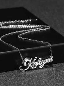 1pc Electroplated 18k Gold Stainless Steel Necklace, Fashionable DIY Personalized Stainless Steel Double-Sided Name Letter Necklace, Crown Name Pendant, Multiple Fonts Available For Customization, Including Exquisite High-End Boxes Unique Ideal Gifts For Her