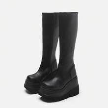Gothic Style Thick-Soled Ankle Boots; Motorcycle Rider Boots; Over-The-Knee Boots With A Big Head; Slim-Fitting High Boots For - màu đen - Xem 6