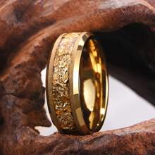 1 Pc 8MM Customized Matte Gold Tungsten Steel Ring - Luxury Gold Foil Accented, Elegant Wedding/Engagement Ring, Polished Surface, Comfortable Fit, Engraved Design, Anniversary Gift For Him!