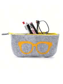 1 件装柔软毛毡眼镜盒，带彩色眼镜图案设计和拉链，便携时尚的眼镜收纳袋，多功能旅行袋，可容纳各种物品，商务旅行，为您的眼镜提供终极保护和风格升级，男女通用（5 种颜色可选）