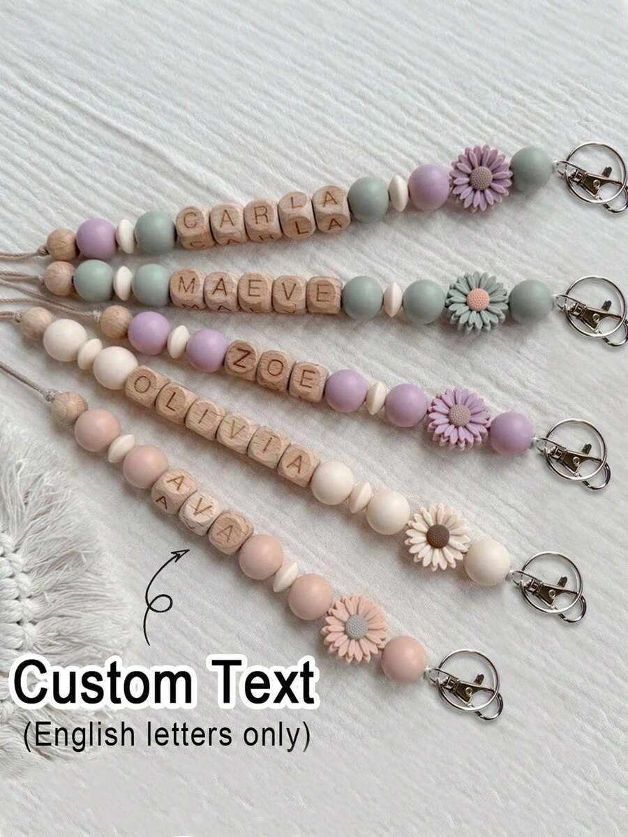 [Custom-Made] 1pc Daisy Handmade Wooden Beads Keychain/Bag Chain Personalized Mother's Day Gift Christmas Gift Girl's Gift Lanyard - Multicolor - View 1