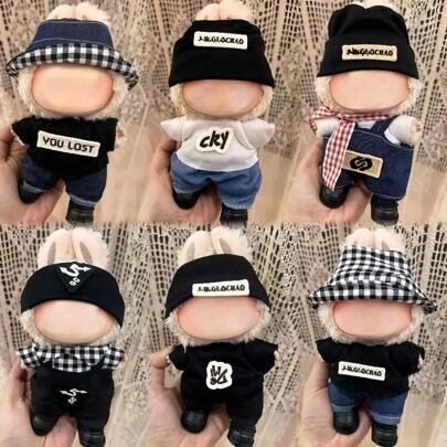 Muñeca de peluche sedente Labub U de 17 cm con cara de cerámica, coleccionable. Conjunto de vestuario solamente (color de accesorios aleatorio, compra con precaución para compradores sensibles)