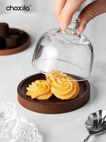 choxila 1pc Wooden Dessert Plate With Glass Cover, Suitable For Cake Stand, Mini Tray, Jewelry Tray, Pastry Plate, Ideal For Afternoon Tea, Bedroom, Living Room, Hotel, Camping, And Holiday Gifts