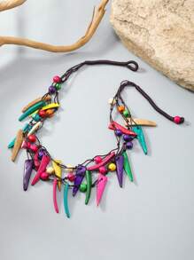 Collar estilo vintage europeo y americano de concha de coco exagerado, accesorios hechos a mano de cuentas de madera coloridas