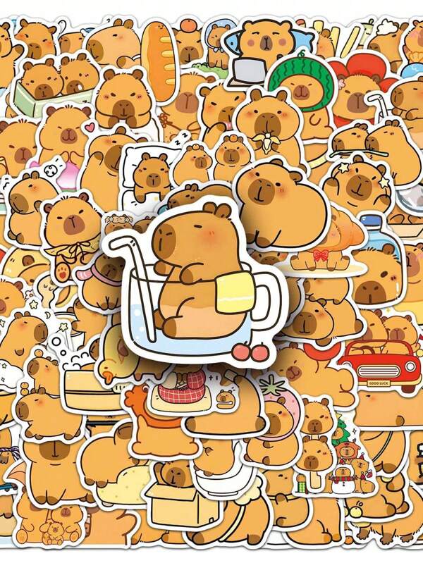 100PCS Adorable Capybara Stickers - Reusable Waterproof Vinyl Decals For DIY Decorations - Perfect For Water Bottles, Laptops, Skateboards, Luggage, Journals, Phone Cases - Fun & Cute Aesthetic Sticker Collection