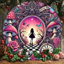 1 件 2D 平面仙境主题 8 英寸圆形木质标牌 - 复古风格墙面装饰，适用于家庭、健身房、咖啡厅、酒吧、厨房、洗衣房、露台、花园、多用途装饰 - 孔样式随机 - 彩色 - 查看 4