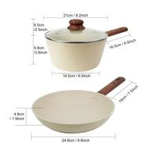 ABKOK 1pc/2pcs/3pcs/4pcs/7pcs/12pcs/15pcs Aluminium Pot Set 7.4inch Stockpot With Lid 8.3inch Wide Mouth Frying Pan 9.8inch Frying Pan Silicone Three Pieces Set Spatula Spatula Spoon Wooden Handle Suitable For Kitchen Cooking, Frying And Cooking .Multi-Piece Cookware Bundles & Single Pots Sold Separately - Mix & Match For Your Kitchen Needs