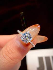 1Piece 2ct Rounded Design D Color Moissanite Diamond Women's Engagement Ring S925 Sterling Silver Simple Romantic Ring Eternity Wedding Anniversary Ring Luxury Jewelry Women's Wedding Anniversary Gift