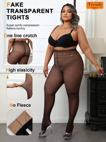 80g Damen Curve Strumpfhose, halbtransparente Falsch-Strumpfhose, hoher Bund, nicht einengend, schwarz, dick, Leggings, geeignet für 15-25°C, Zuhause, Outdoor, Geschenke, Alltagsgebrauch, Herbst/Winter