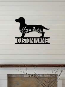 1 pieza Decoración de pared de arte de metal personalizable con salchicha dóberman con texto personalizado, silueta de perro con flores, cartel de metal para amantes de las mascotas, regalo personalizado para propietarios de perros, decoración colgante interior y exterior para amantes de los perros, regalos de Navidad, ornamentos, decoración del hogar, decoración de pared, decoración de habitación, decoración de la sala de estar, decoración de dormitorio, decoración de baño, decoración de cocina, decoración de la casa, regalos personalizados, regalos personalizados, decoración de jardín al aire libre
