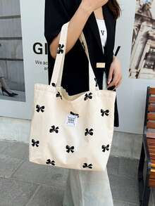 Spring/Summer Ditsy Floral Fashion One Shoulder Tote Bag, Cloth Bag, Student Bag, Lightweight Foldable Travel Matching Bag - White - View 2